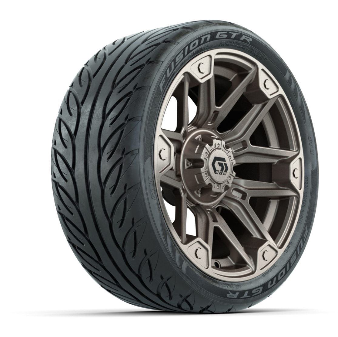GTW® Graffiti Satin Bronze 14 in Wheels with 205/40-R14 Fusion GTR Steel Belted Street Tires – Full Set