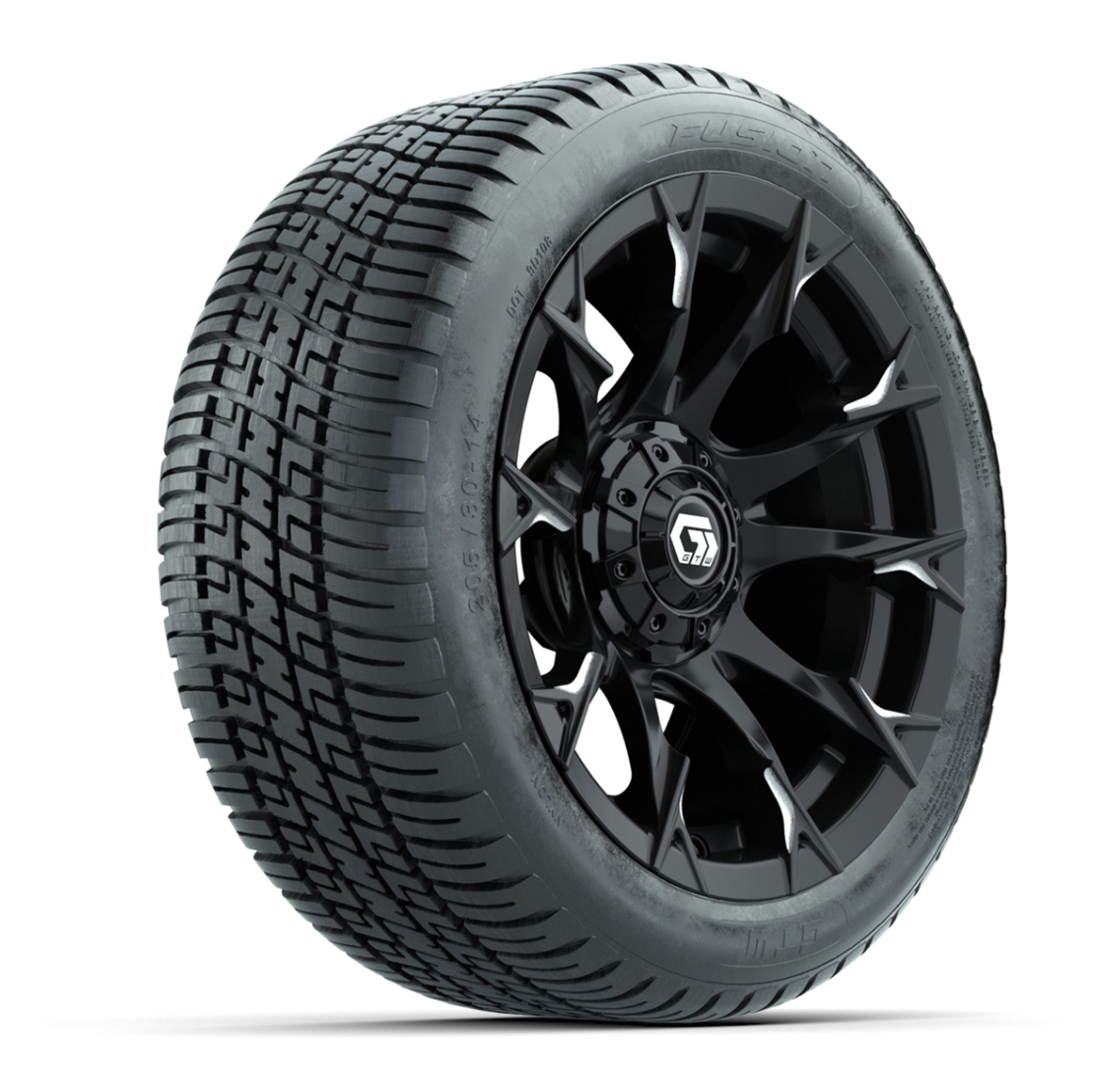 GTW® Diablo Gloss Black/Machined 14 in Wheels with 205/30-14 Fusion Street Tires – Full Set