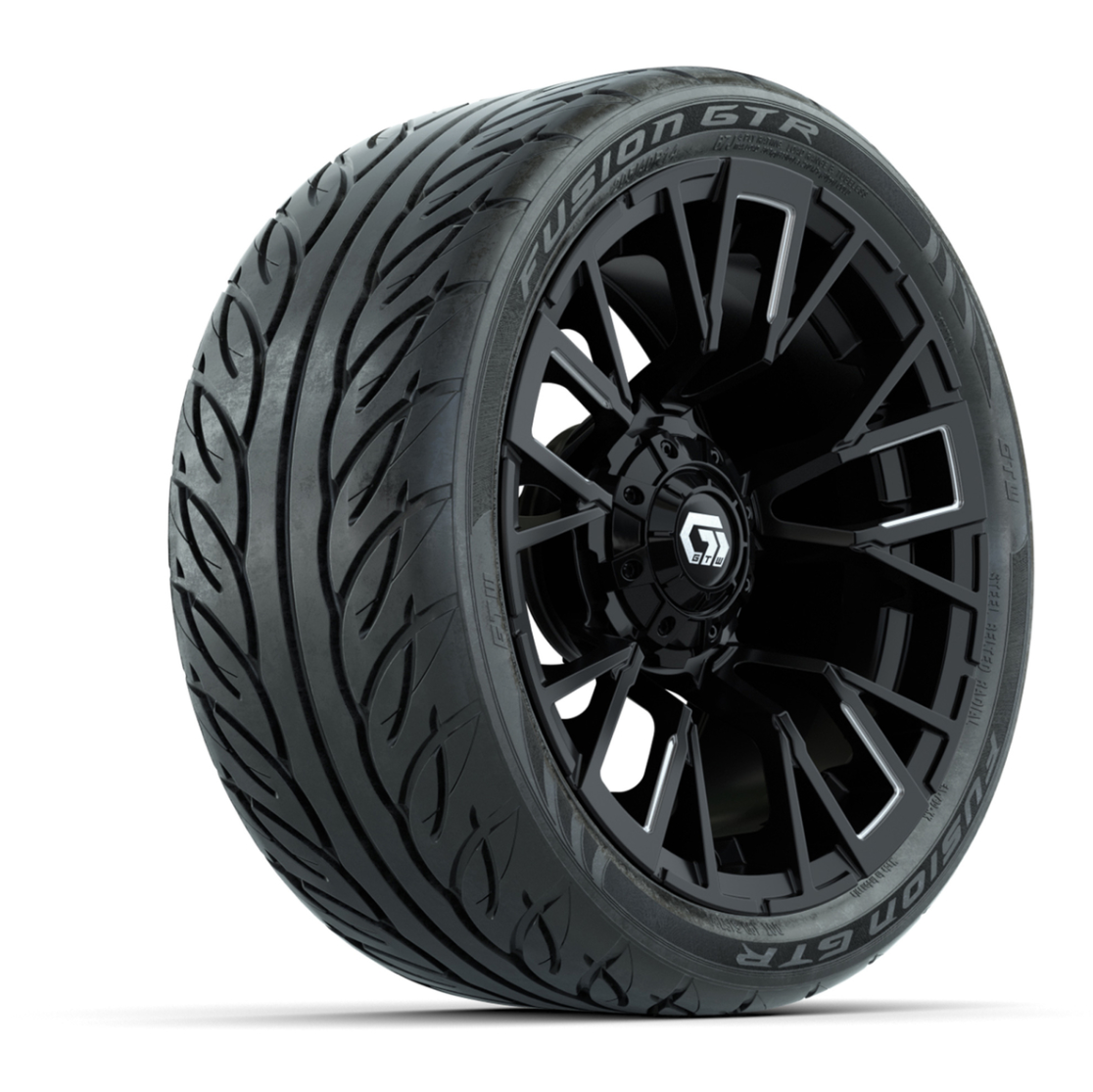 GTW® Vandal Matte Black/Machined 14 in Wheels with 205/40-R14 Fusion GTR Steel Belted Street Tires – Full Set