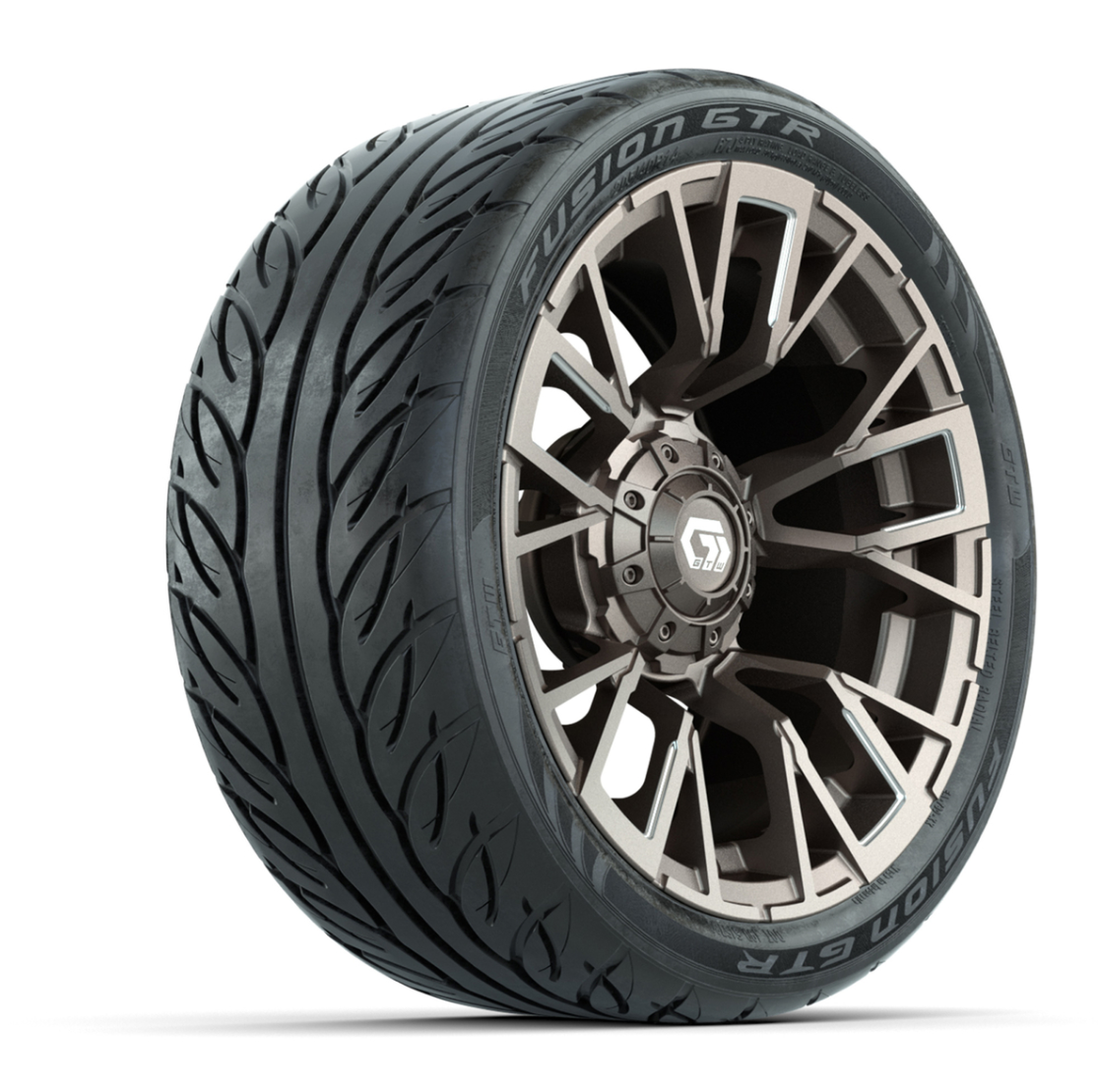 GTW® Vandal Satin Bronze/Machined 14 in Wheels with 205/40-R14 Fusion GTR Steel Belted Street Tires – Full Set