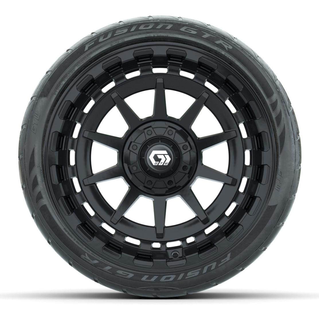 GTW® Barricade Gloss Black 15 in Wheels with 215/40-R15 Fusion GTR Steel Belted Street Tires – Full Set