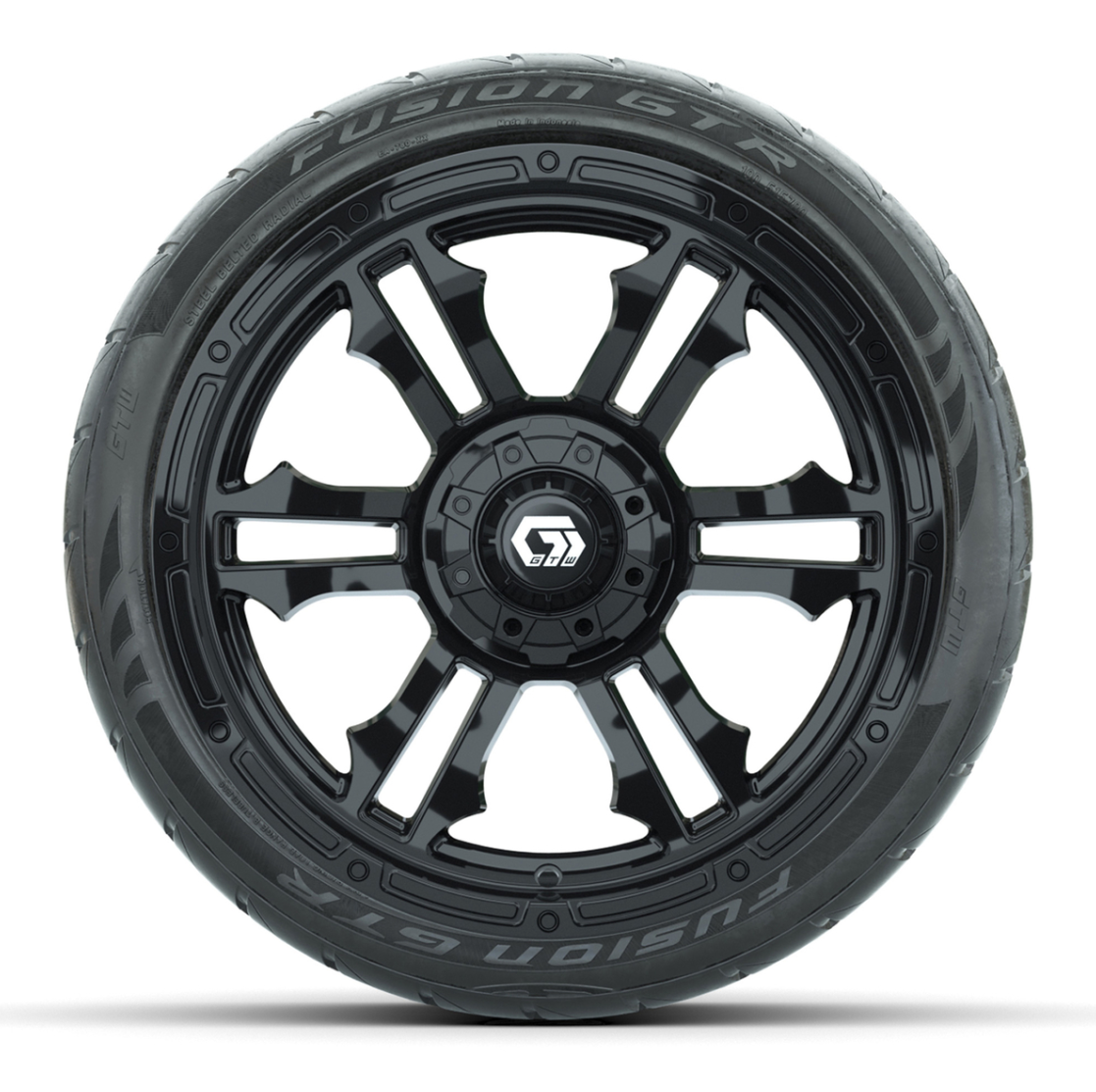 GTW® Shogun Gloss Black 15 in Wheels with 215/40-R15 Fusion GTR Steel Belted Street Tires – Full Set