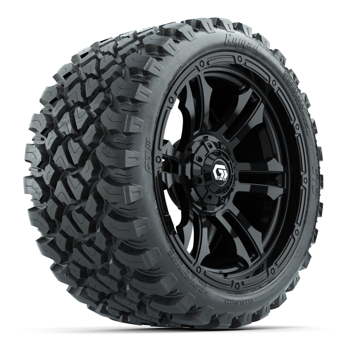 GTW® Shogun Gloss Black 15 in Wheels with 23x10-R15 Nomad Steel Belted Radial All-Terrain Tires – Full Set