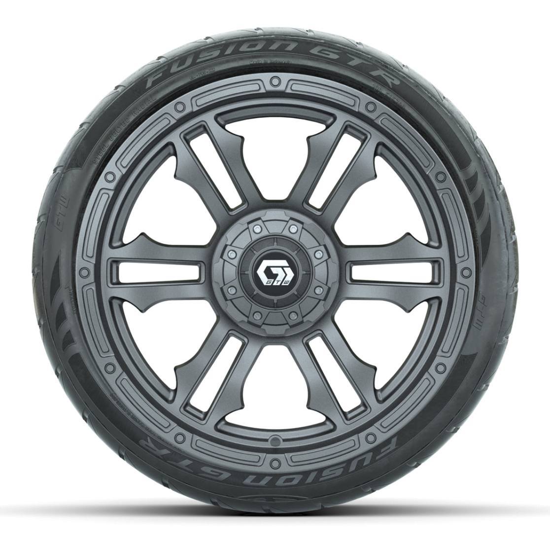 GTW® Shogun Gunmetal 15 in Wheels with 215/40-R15 Fusion GTR Steel Belted Street Tires – Full Set