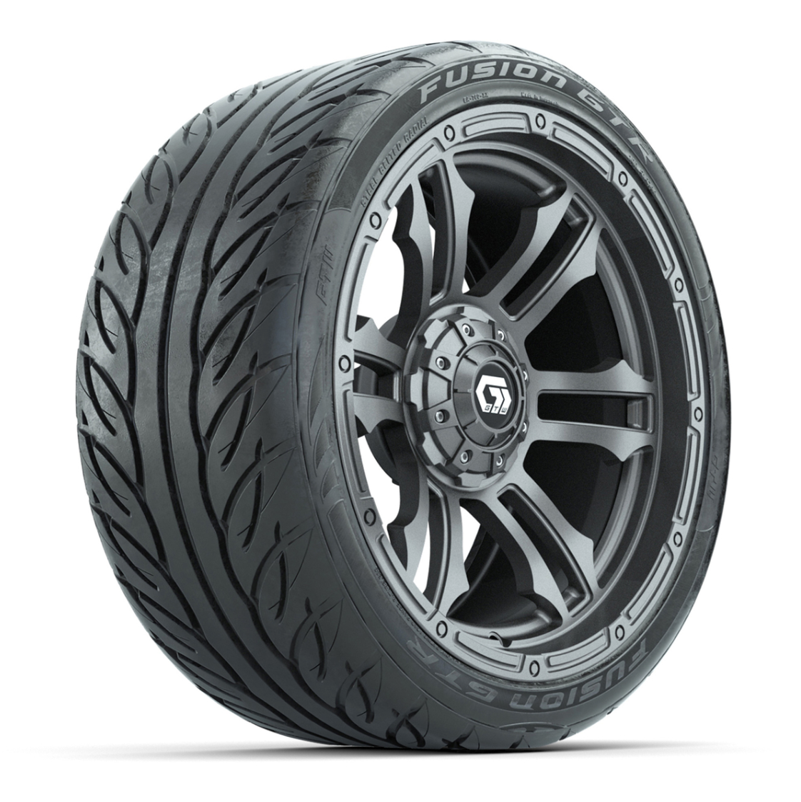 GTW® Shogun Gunmetal 15 in Wheels with 215/40-R15 Fusion GTR Steel Belted Street Tires – Full Set