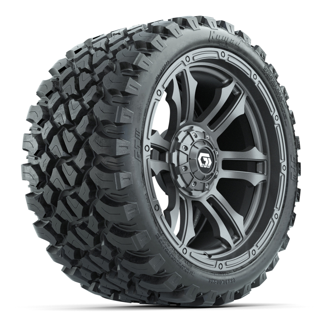 GTW® Shogun Gunmetal 15 in Wheels with 23x10-R15 Nomad Steel Belted Radial All-Terrain Tires – Full Set
