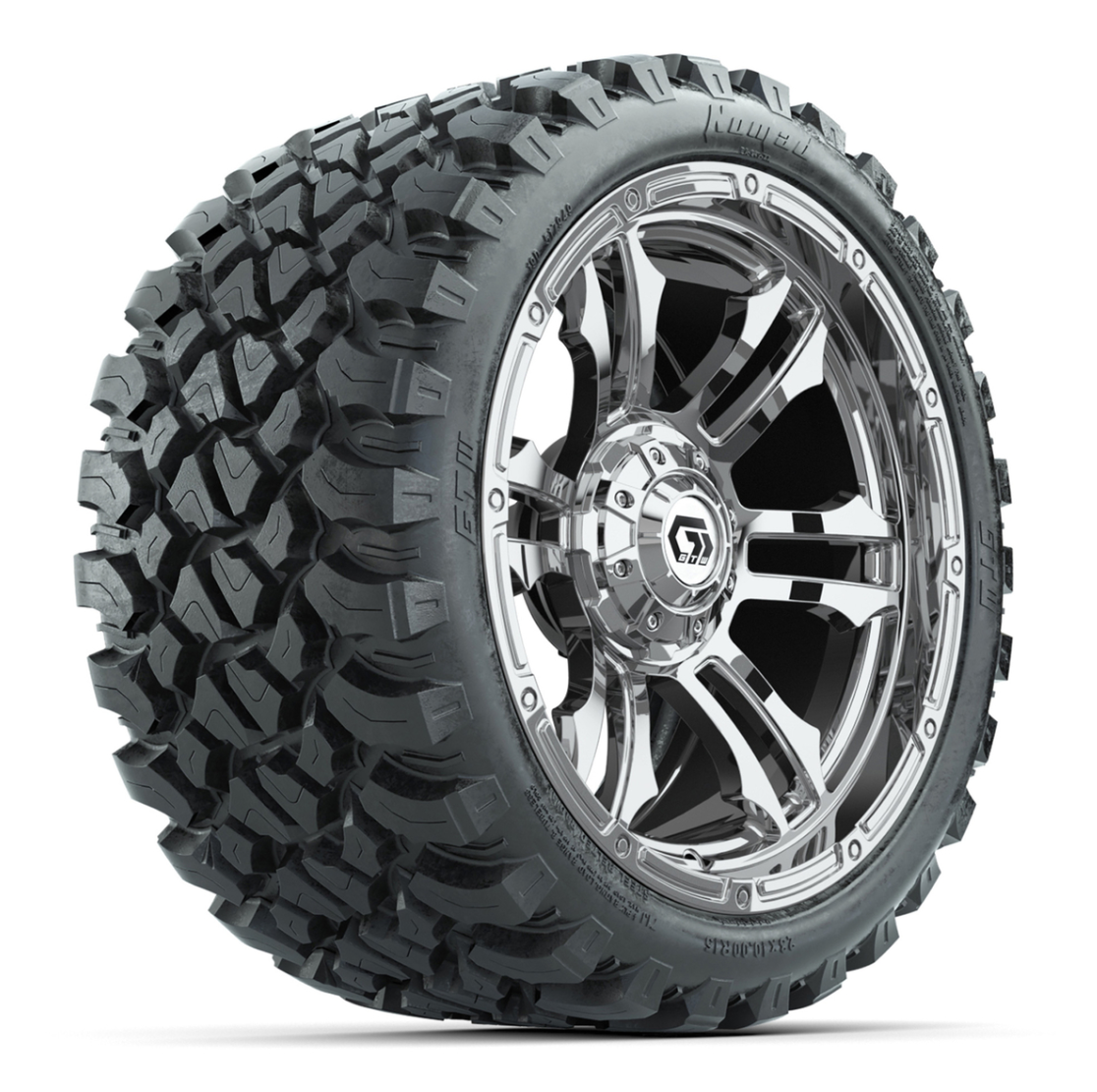GTW® Shogun Chrome 15 in Wheels with 23x10-R15 Nomad Steel Belted Radial All-Terrain Tires – Full Set