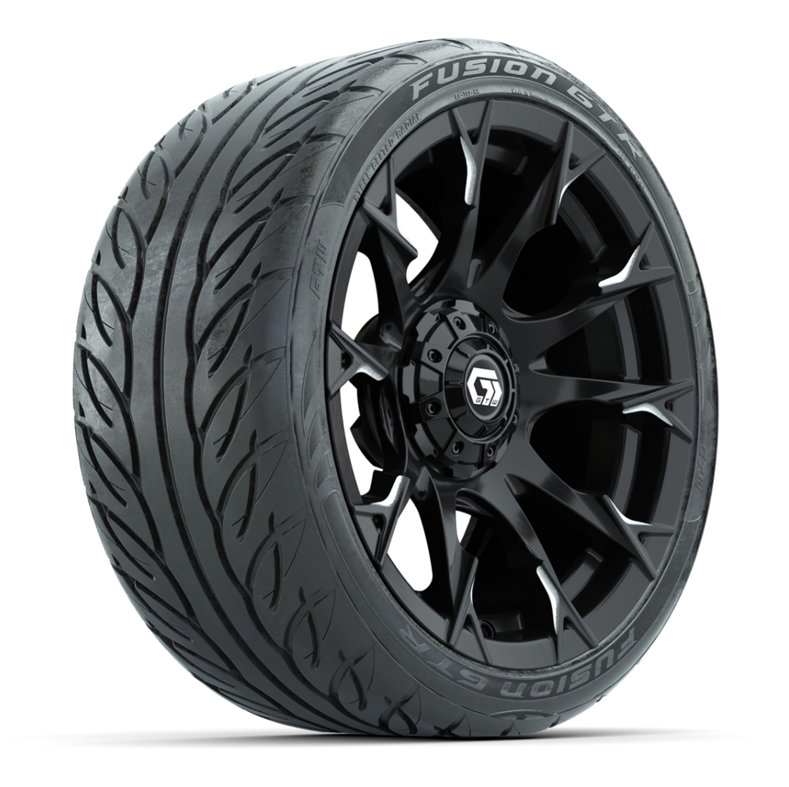 GTW® Diablo Gloss Black/Machined 15 in Wheels with 215/40-R15 Fusion GTR Steel Belted Street Tires – Full Set