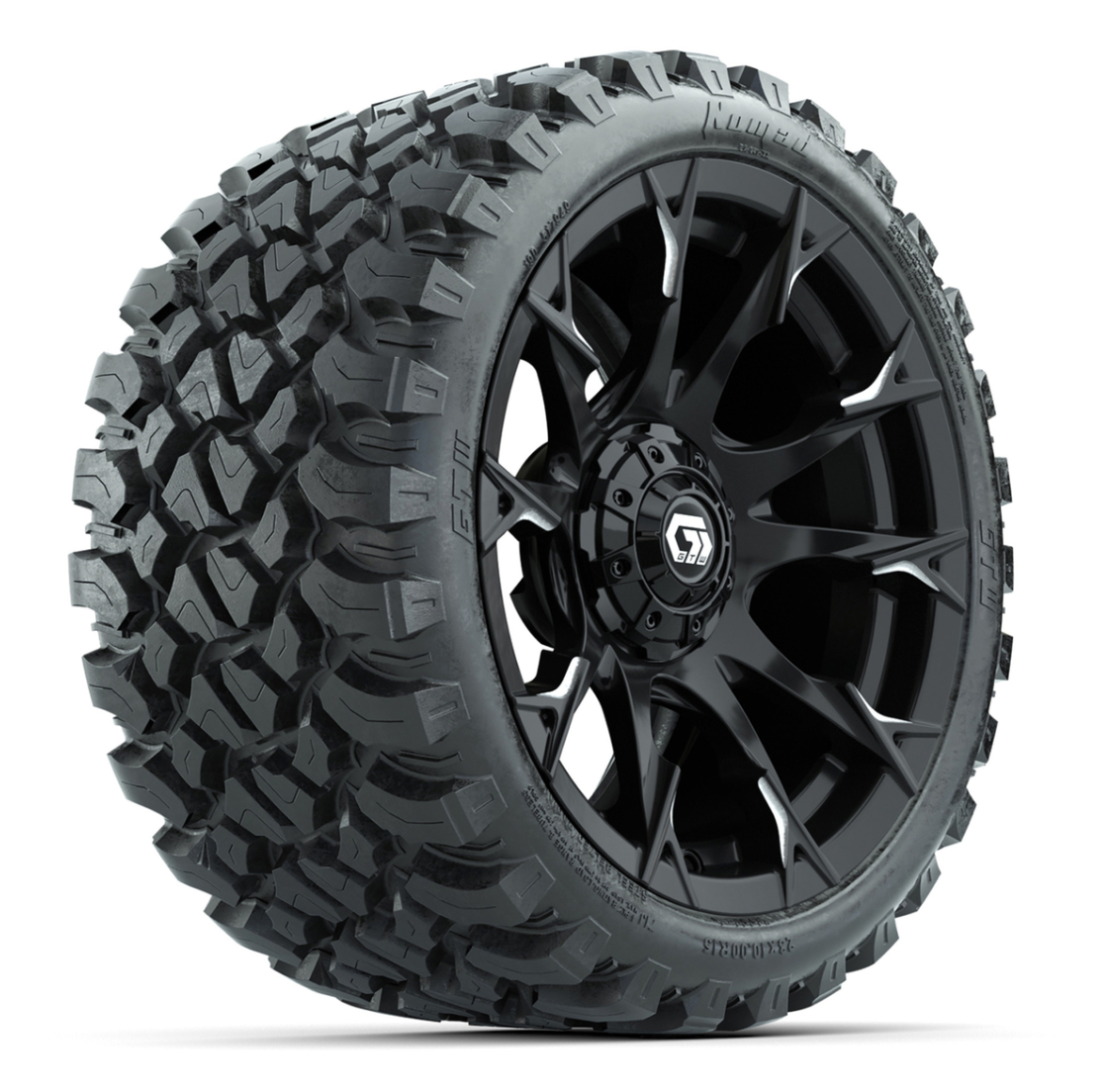GTW® Diablo Gloss Black/Machined 15 in Wheels with 23x10-R15 Nomad Steel Belted Radial All-Terrain Tires – Full Set