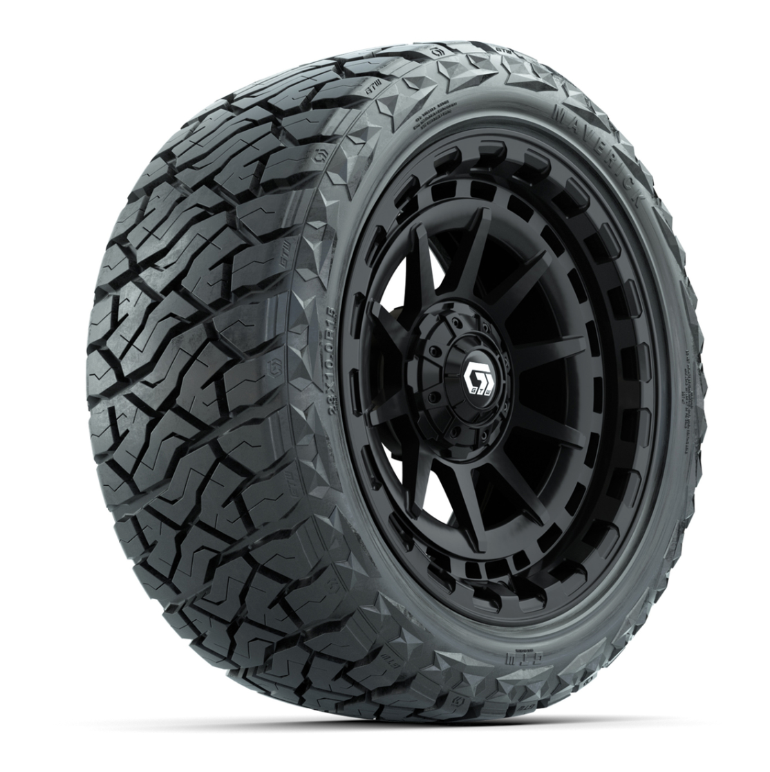 GTW Barricade Gloss Black 15 in Wheels with 23x10.00-R15 Maverick All-Terrain Tires – Full Set