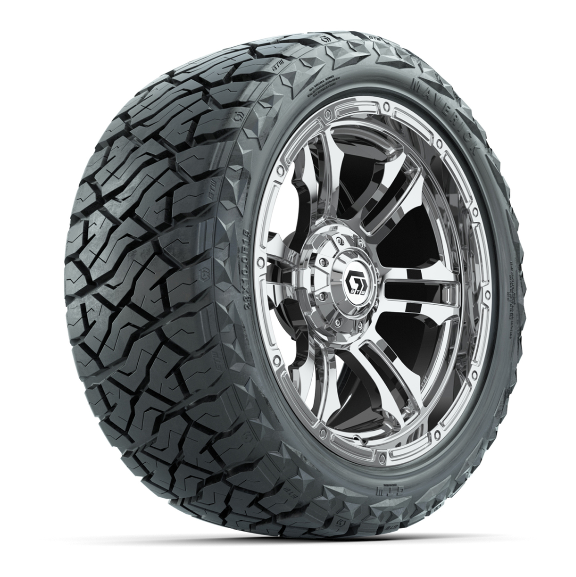 GTW Shogun Chrome 15 in Wheels with 23x10.00-R15 Maverick All-Terrain Tires – Full Set