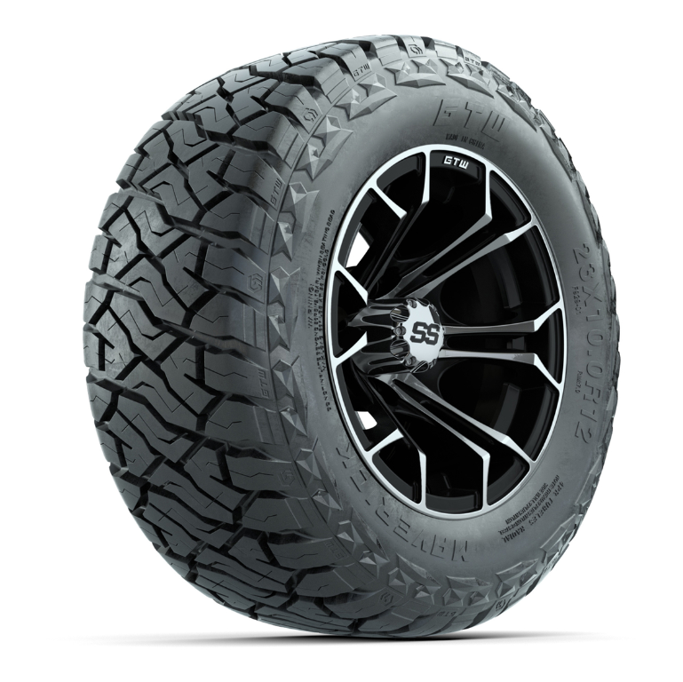 GTW Spyder Black/Machined 12 in Wheels with 23x10.00-R12 Maverick All-Terrain Tires – Full Set
