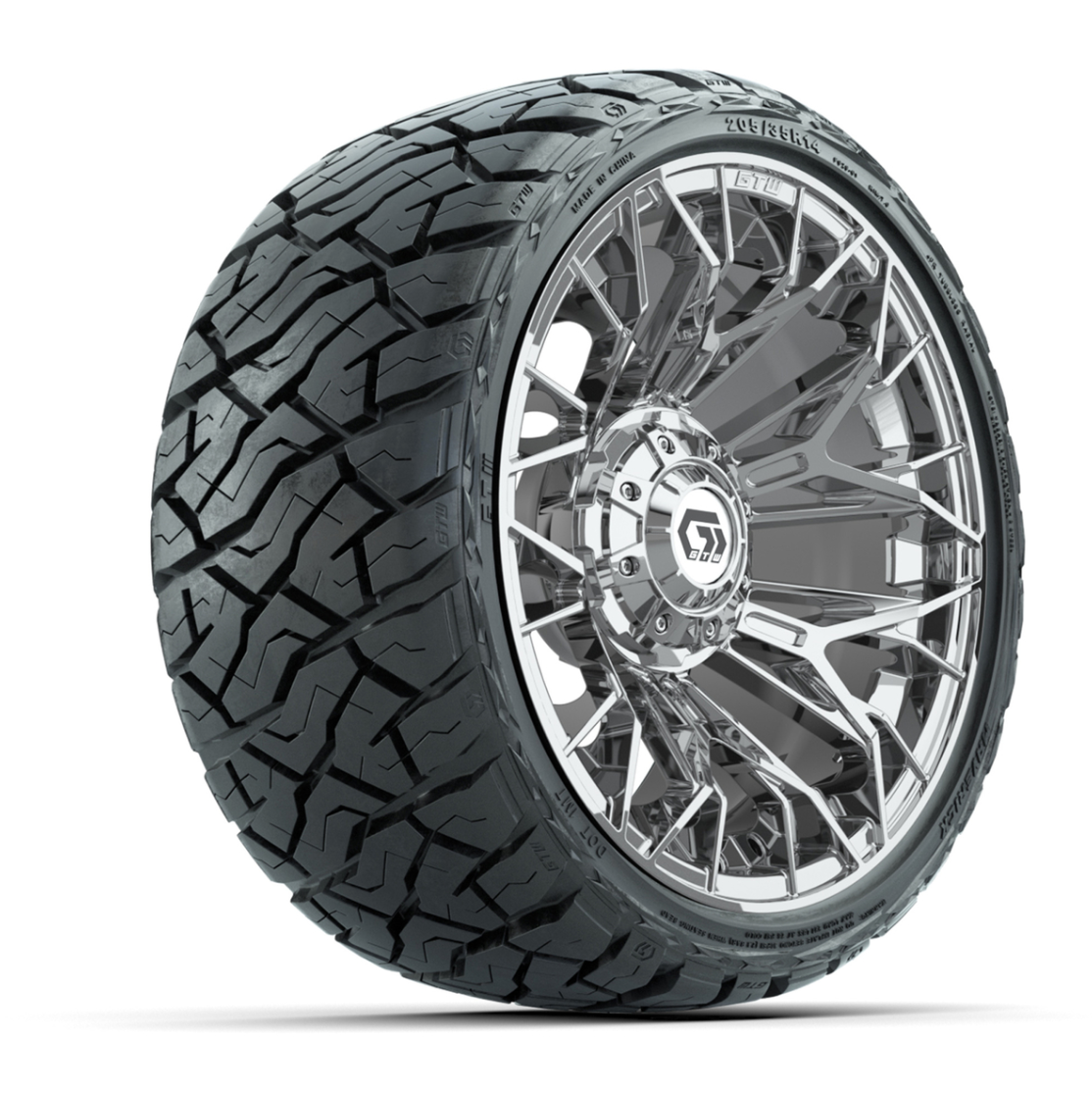 GTW Stellar Chrome 14 in Wheels with 205/35-R14 Maverick Low-Profile All-Terrain Tires – Full Set
