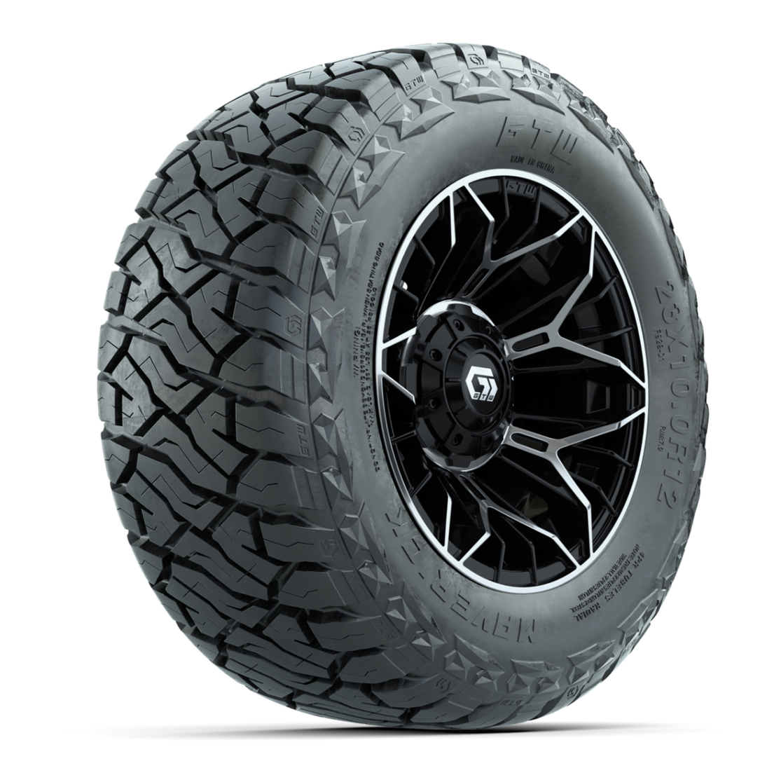 GTW® Stellar Black/Machined 12 in Wheels with 23x10-R12 Maverick All-Terrain Tires – Full Set (Copy)