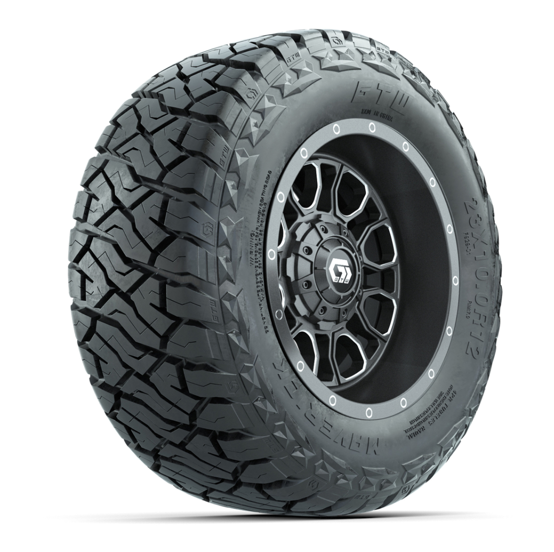 GTW® Volt Gunmetal 12 in Wheels with 23x10-R12 Maverick All-Terrain Tires – Full Set