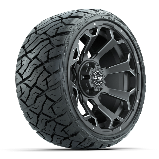 GTW® Raven Matte Gray/Ball Milled 14 in Wheels with 205/35-R14 Maverick Low-Profile All-Terrain Tires – Full Set