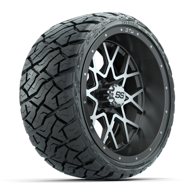 GTW® Vortex Matte Gray/Machined 14 in Wheels with 205/35-R14 Maverick Low-Profile All-Terrain Tires – Full Set
