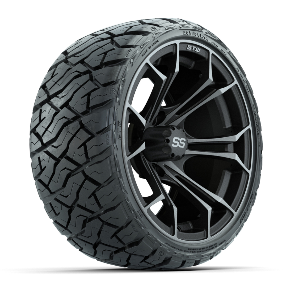 GTW® Spyder Matte Black/Bronze 14 in Wheels with 205/35-R14 Maverick Low-Profile All-Terrain Tires – Full Set