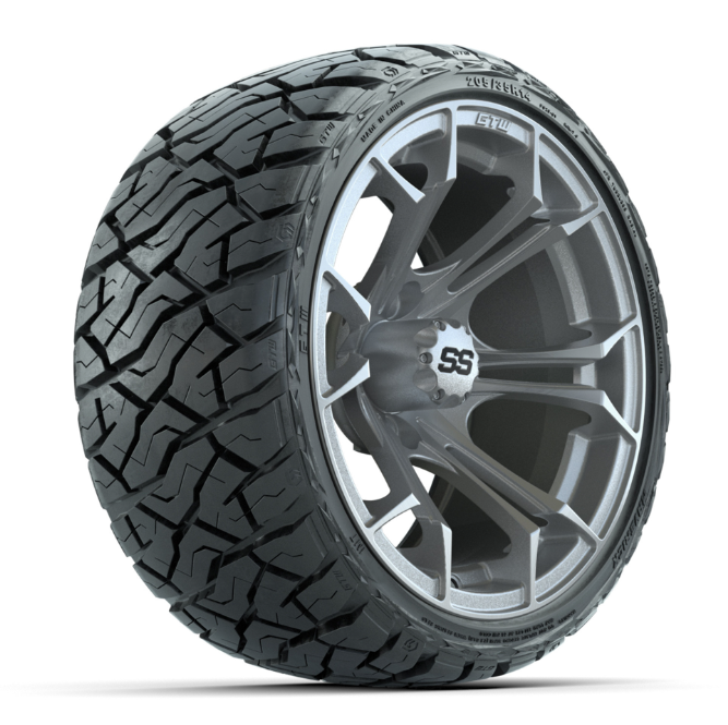GTW® Spyder Silver Brush 14 in Wheels with 205/35-R14 Maverick Low-Profile All-Terrain Tires – Full Set