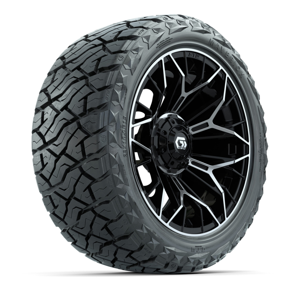 GTW Stellar Black/Machined 15 in Wheels with 23x10.00-R15 Maverick All-Terrain Tires – Full Set