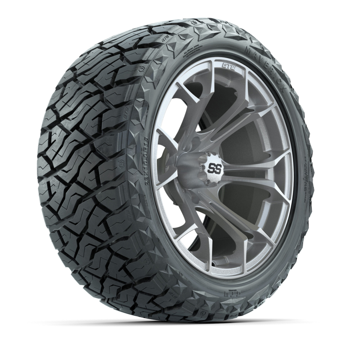 GTW Spyder Silver/Machined 15 in Wheels with 23x10.00-R15 Maverick All-Terrain Tires – Full Set
