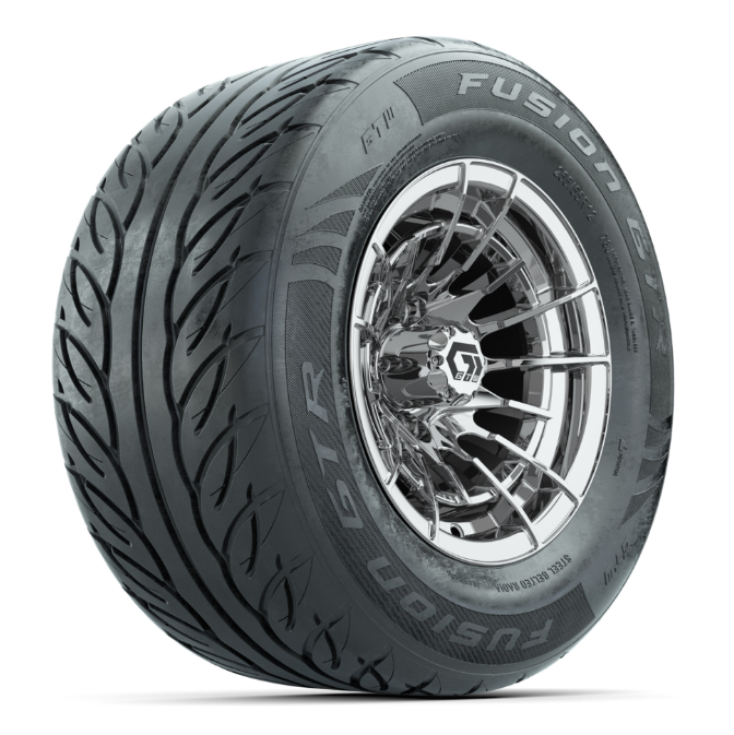 GTW® Boost Chrome 12 in Wheels with 255/55-R12 Fusion GTR Steel Belt Radial Street Tires – Full Set
