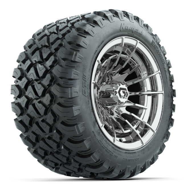 GTW® Boost Chrome 12 in Wheels with 22X11-R12 Nomad Steel Belt Radial All-Terrain Tires – Full Set