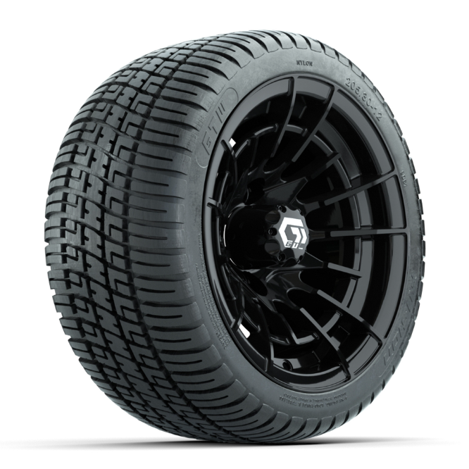 GTW® Boost Gloss Black 12 in Wheels with 205/30-12 Fusion Street Tires – Full Set