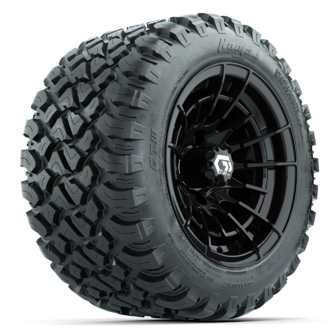 GTW® Boost Gloss Black 12 in Wheels with 22X11-R12 Nomad Steel Belt Radial All-Terrain Tires – Full Set