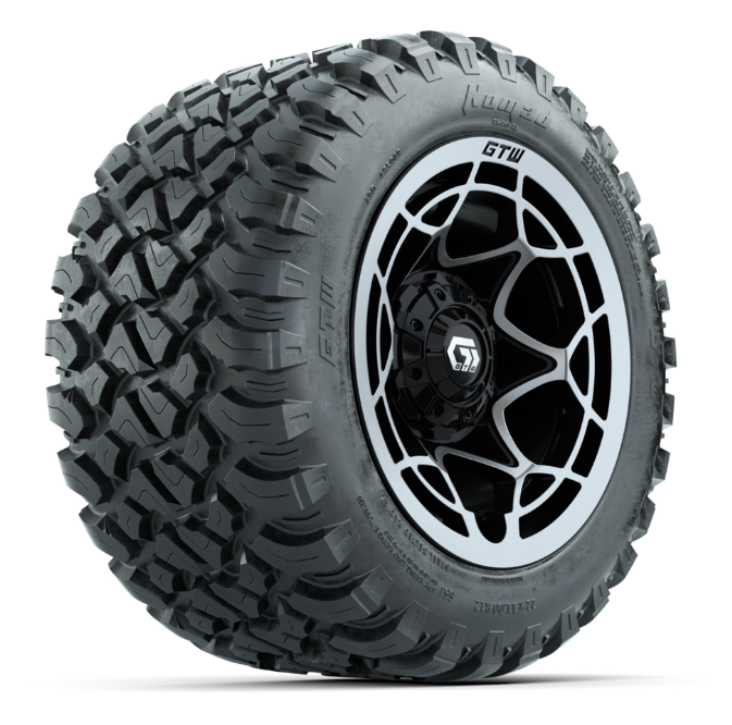 GTW® Nexus Black with Silver Face 12 in Wheels with 22X11-R12 Nomad Steel Belt Radial All-Terrain Tires – Full Set