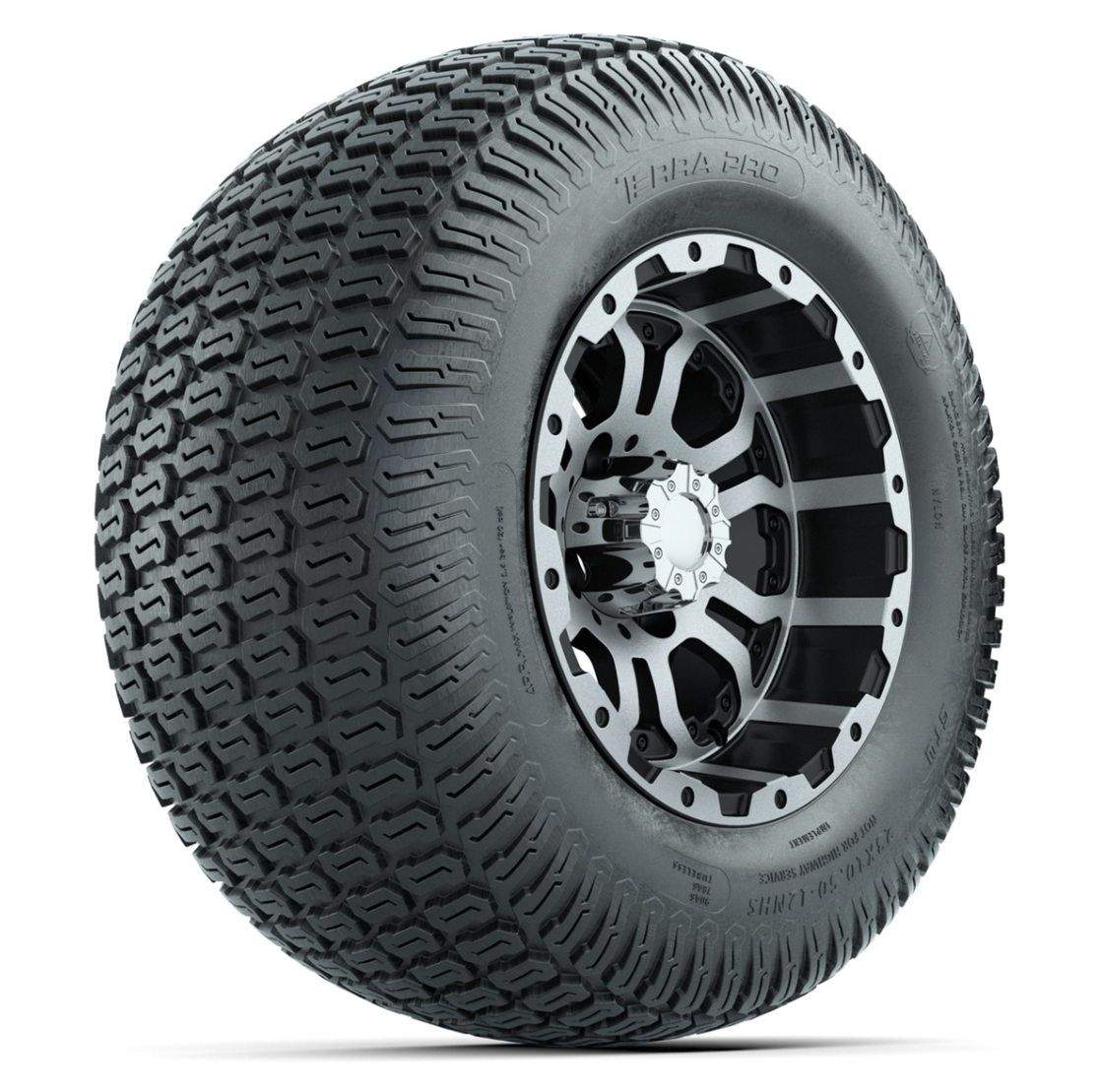 GTW® Omega Black/Machined 12 in Wheels with 23X10.5-12 S-Pattern Terra Pro All-Terrain Tires – Full Set