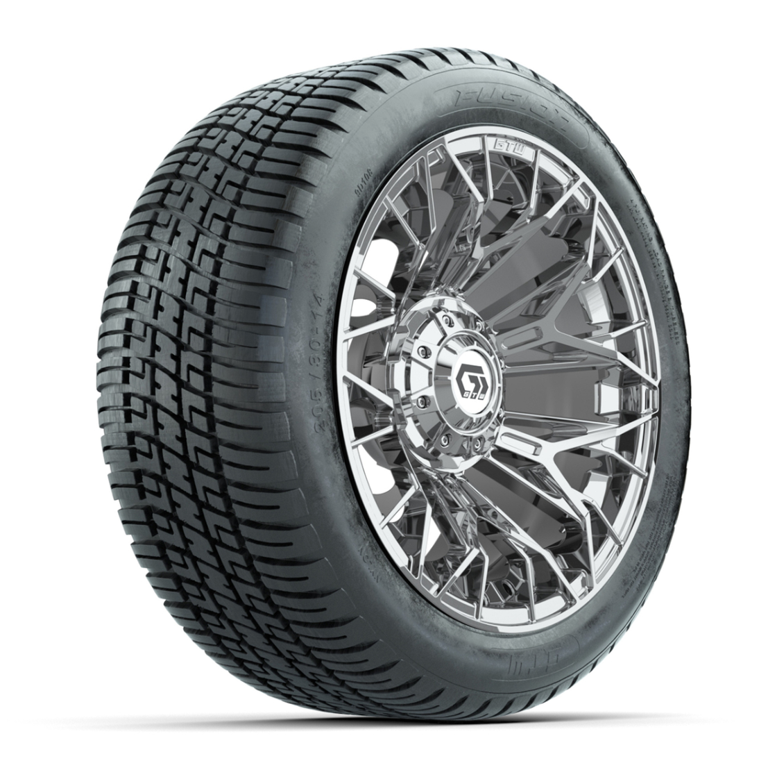 GTW® Stellar Chrome 14 in Wheels with 205/30-R14 Fusion Street Tires – Full Set