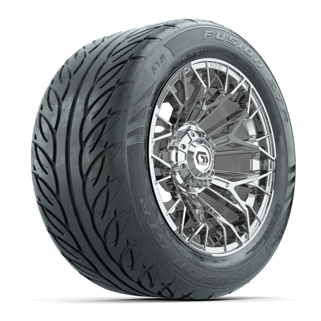 GTW® Stellar Chrome 14 in Wheels with 255/45-R14 Fusion GTR Steel Belt Radial Street Tires – Full Set