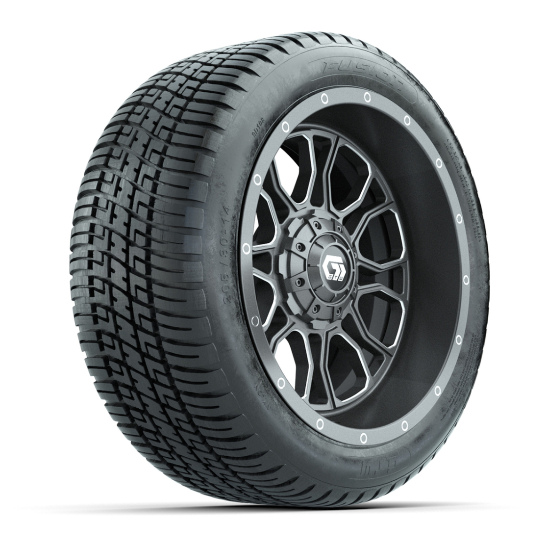 GTW® Volt Gunmetal 14 in Wheels with 205/30-R14 Fusion Street Tires – Full Set