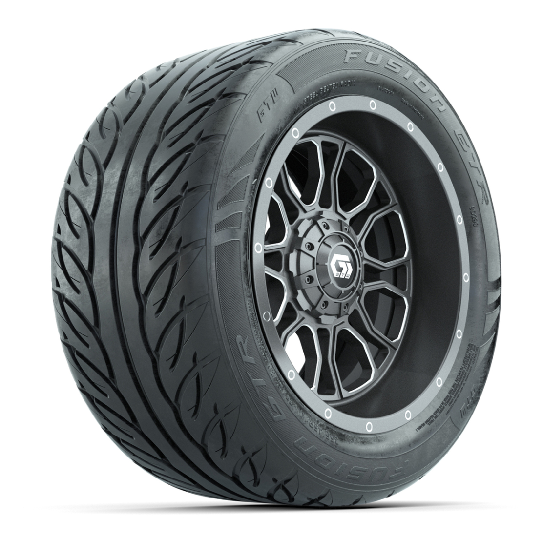 GTW® Volt Gunmetal 14 in Wheels with 255/45-R14 Fusion GTR Steel Belt Radial Street Tires – Full Set