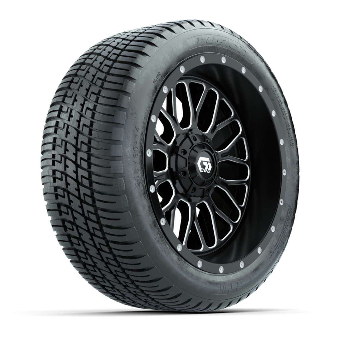 GTW® Helix Black/Machined 14 in Wheels with 205/30-R14 Fusion Street Tires – Full Set