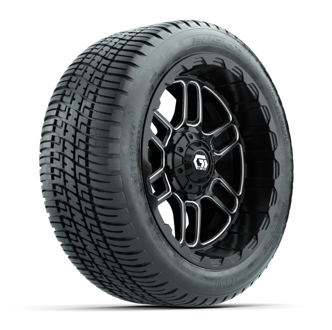 GTW® Titan Black/Machined 14 in Wheels with 205/30-R14 Fusion Street Tires – Full Set