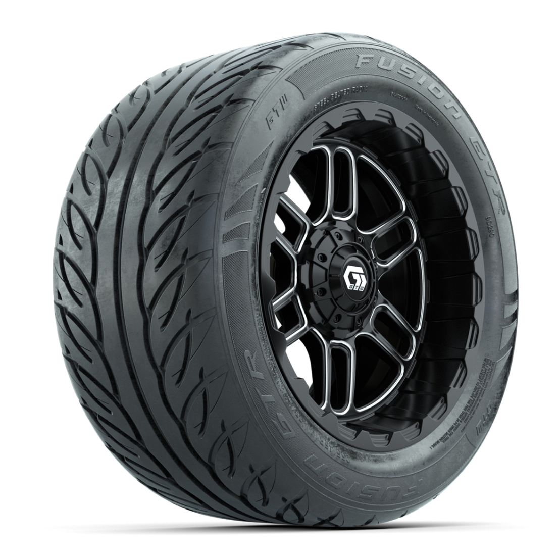 GTW® Titan Black/Machined 14 in Wheels with 255/45-R14 Fusion GTR Steel Belt Radial Street Tires – Full Set