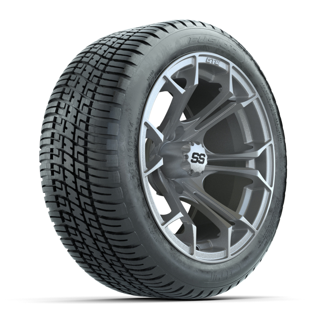 GTW® Spyder Silver Brush 14 in Wheels with 205/30-R14 Fusion Street Tires – Full Set