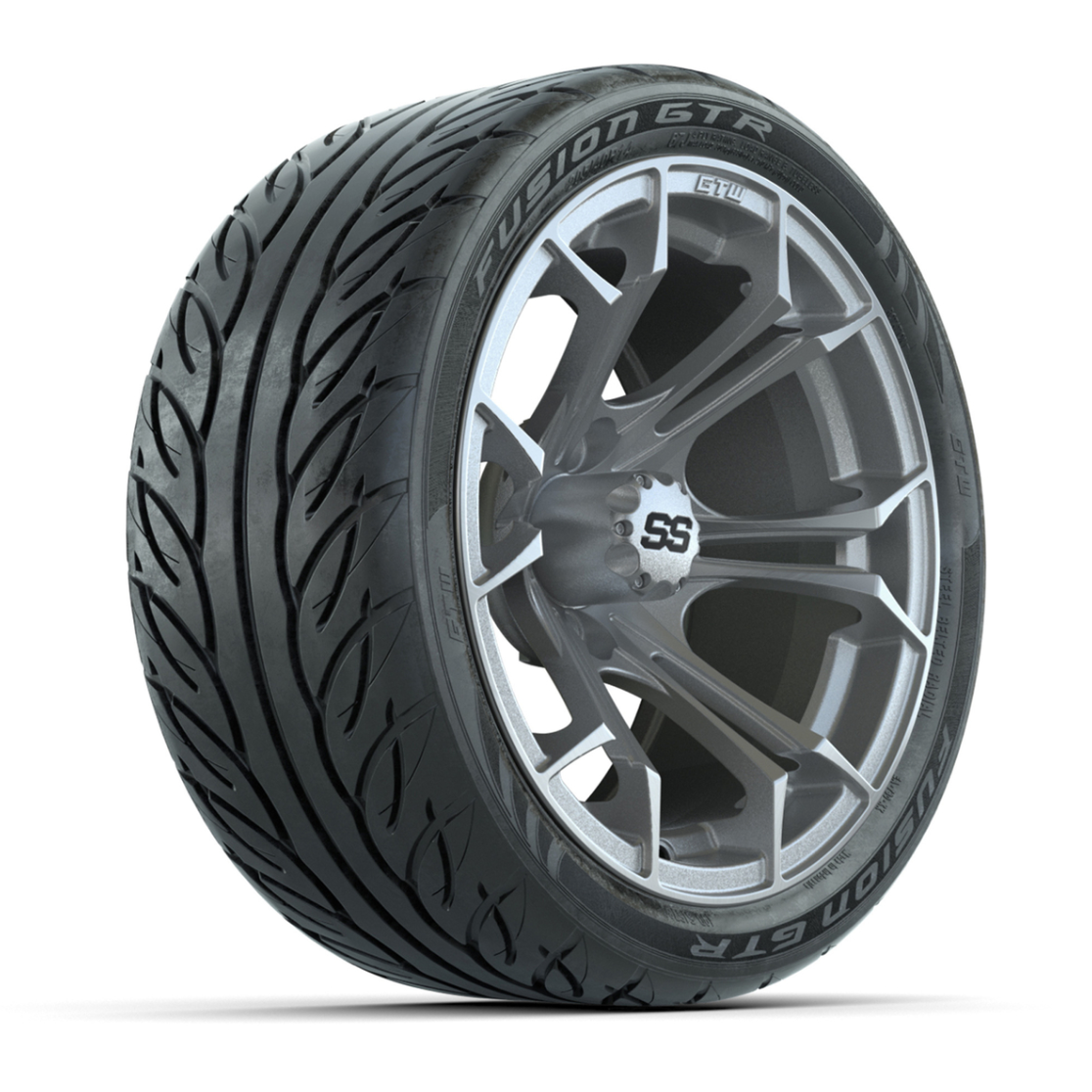 GTW® Spyder Silver Brush 14 in Wheels with 205/40-R14 Fusion GTR Steel Belt Radial Street Tires – Full Set