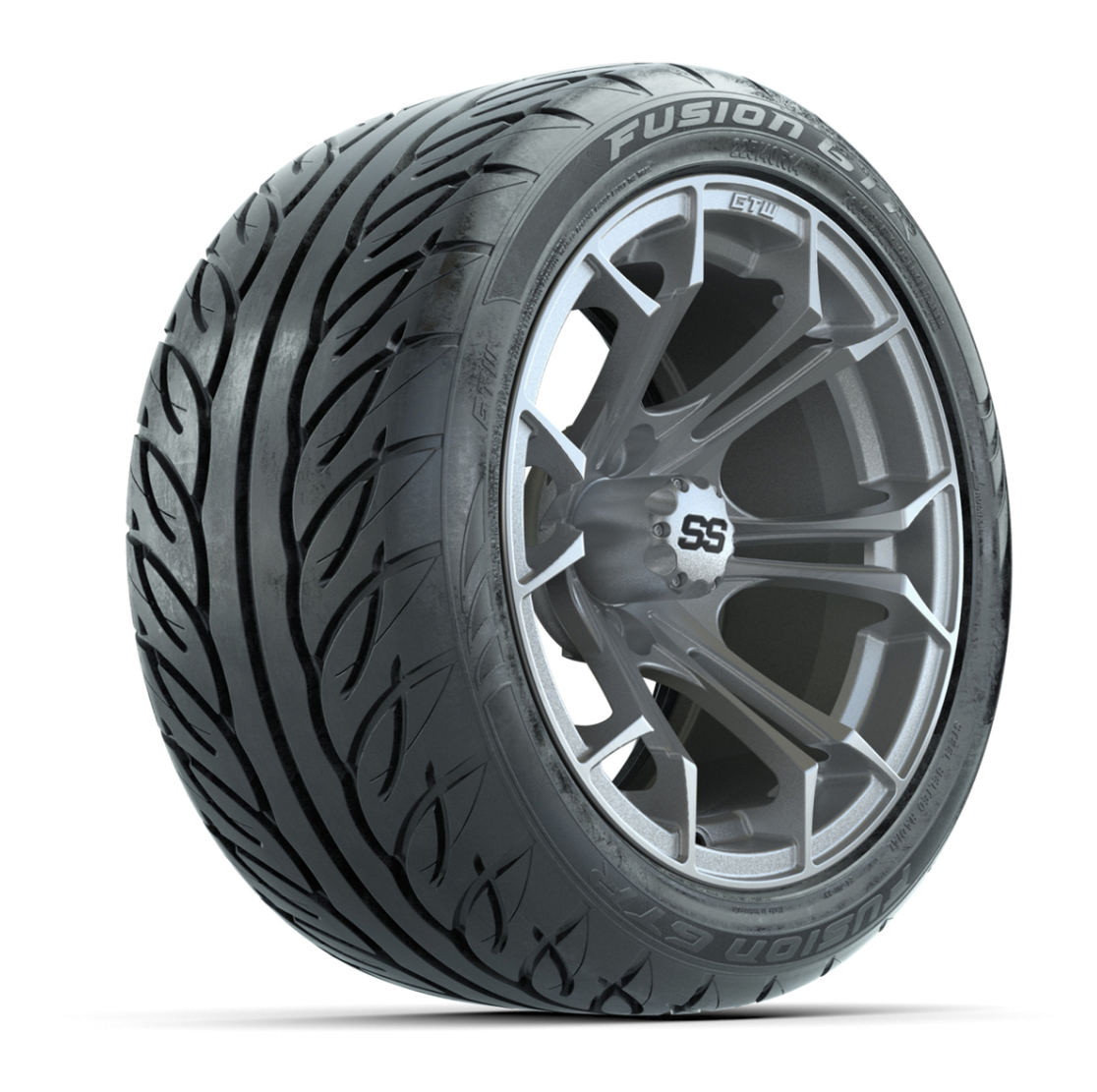 GTW® Spyder Silver Brush 14 in Wheels with 225/40-R14 Fusion GTR Steel Belt Radial Street Tires – Full Set