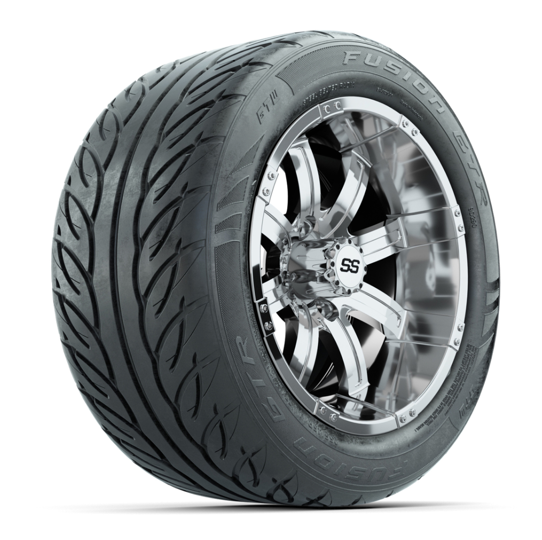 GTW® Tempest Chrome 14 in Wheels with 255/45-R14 Fusion GTR Steel Belt Radial Street Tires – Full Set