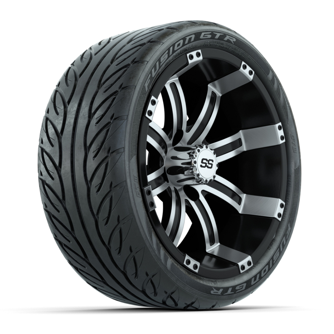 GTW® Tempest Black/Machined 14 in Wheels with 205/40-R14 Fusion GTR Steel Belt Radial Street Tires – Full Set