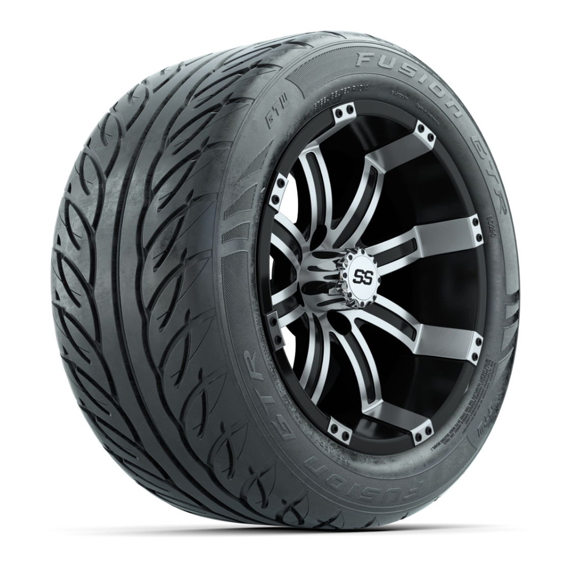 GTW® Tempest Black/Machined 14 in Wheels with 255/45-R14 Fusion GTR Steel Belt Radial Street Tires – Full Set