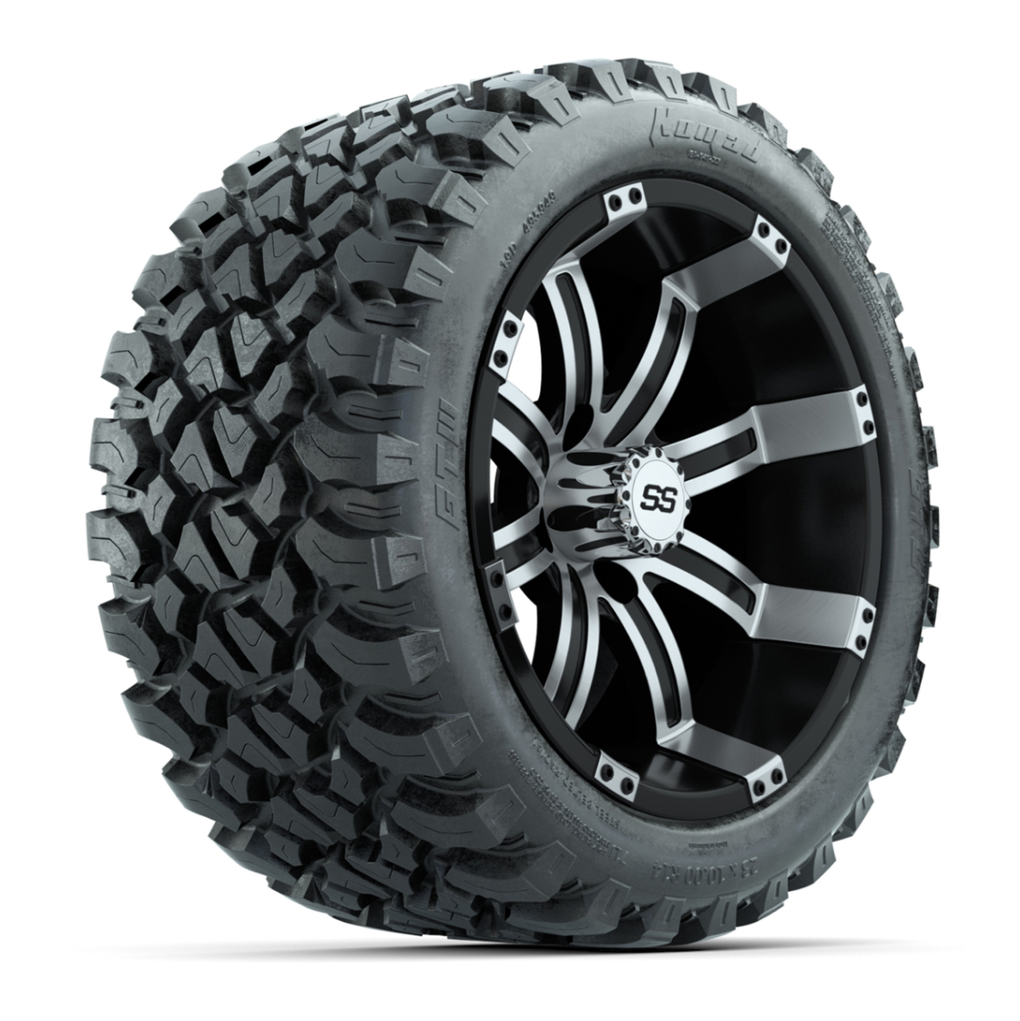 GTW® Tempest Black/Machined 14 in Wheels with 23X10-R14 Nomad Steel Belt Radial All-Terrain Tires – Full Set