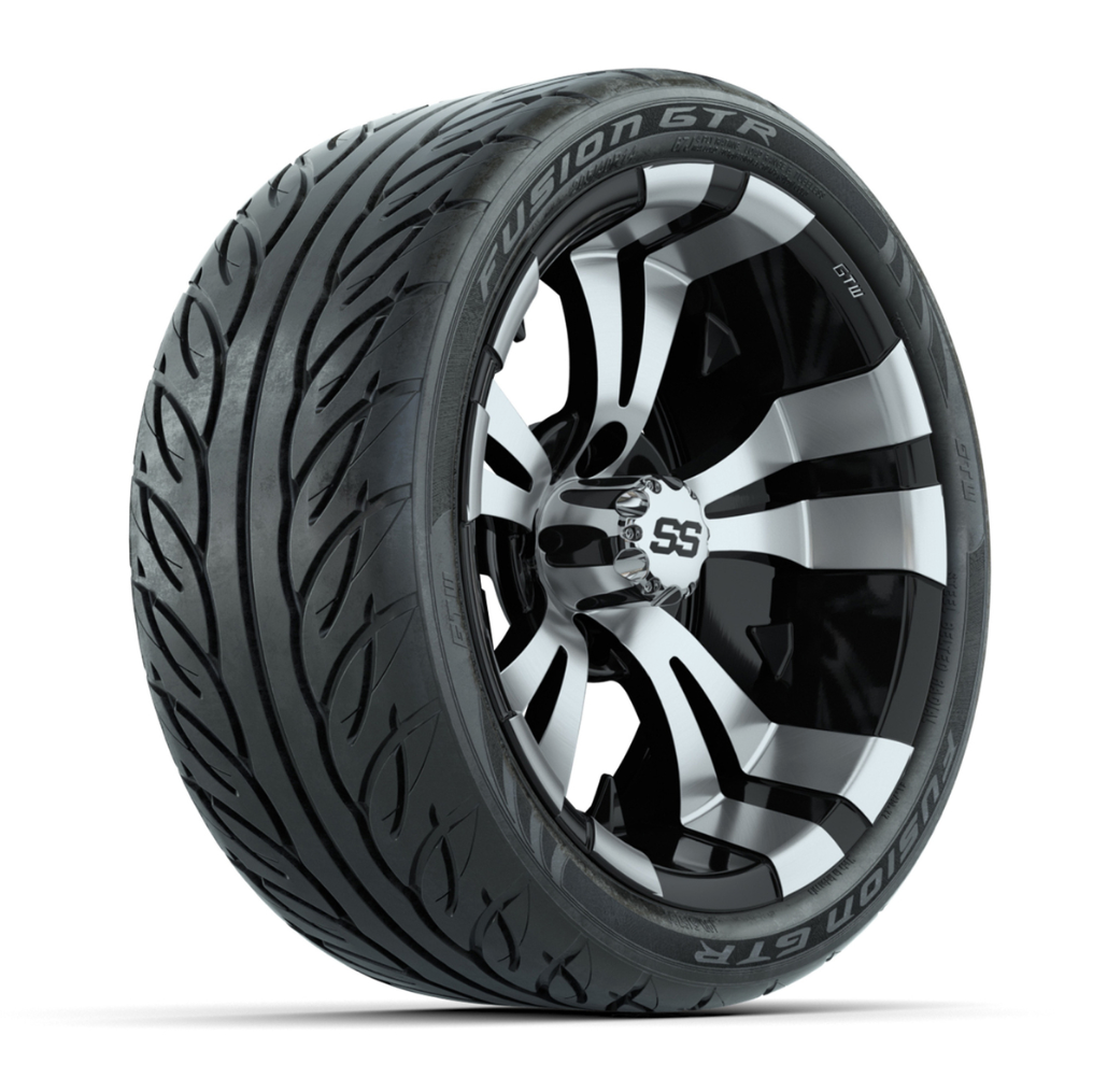 GTW® Vampire Black/Machined 14 in Wheels with 205/40-R14 Fusion GTR Steel Belt Radial Street Tires – Full Set