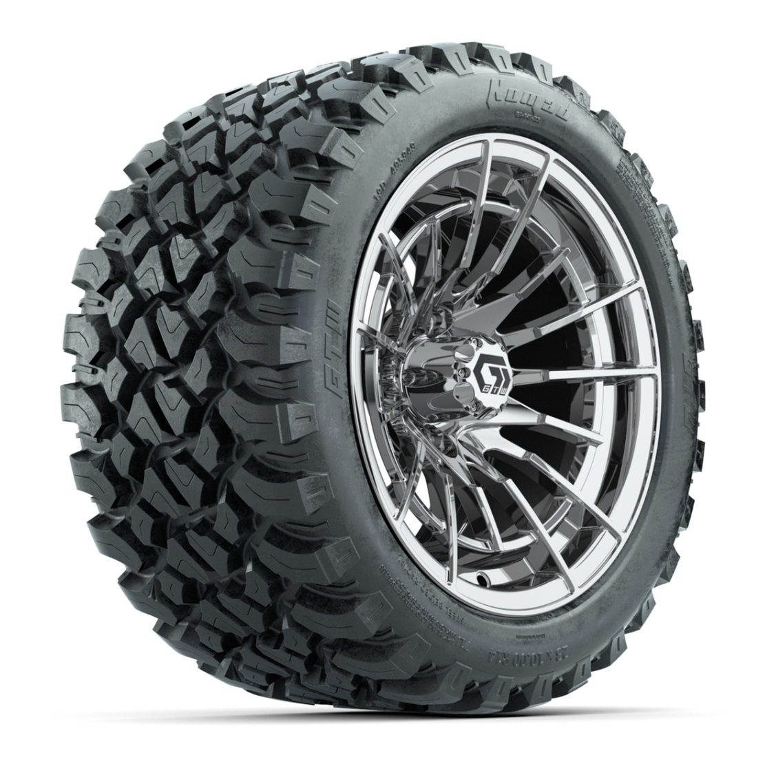 GTW® Boost Chrome 14 in Wheels with 23X10-R14 Nomad Steel Belt Radial All-Terrain Tires – Full Set