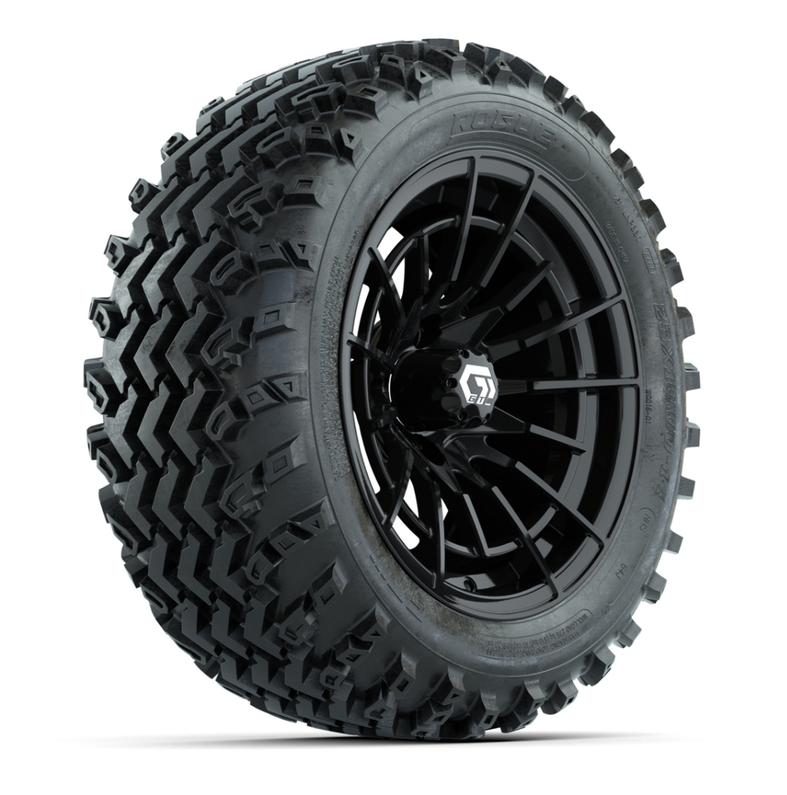 GTW® Boost Gloss Black 14 in Wheels with 23X10-14 Rogue All-Terrain Tires – Full Set