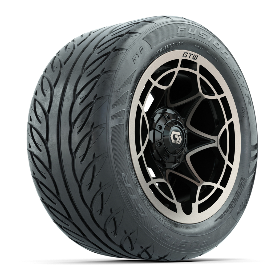 GTW® Nexus Black with Bronze Face 14 in Wheels with 255/45-R14 Fusion GTR Steel Belt Radial Street Tires – Full Set