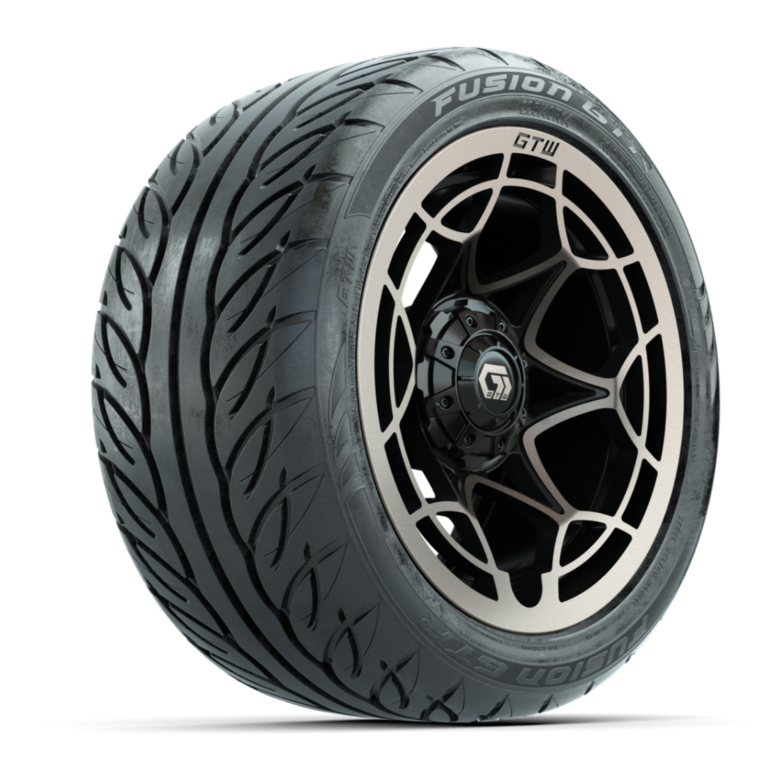 GTW® Nexus Black with Bronze Face 14 in Wheels with 225/40-R14 Fusion GTR Steel Belt Radial Street Tires – Full Set